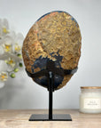 Unique Blue Banded Agate Geode with Sparkling Quartz Druzy, Metallic Stand Included - Ideal for Office Decor - MWS1633