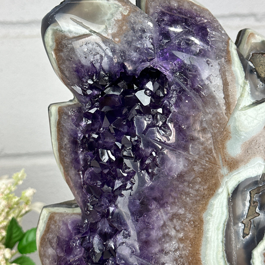 Unique Beautiful Amethyst &amp; Green Jasper Stone Leaf - AWS0882