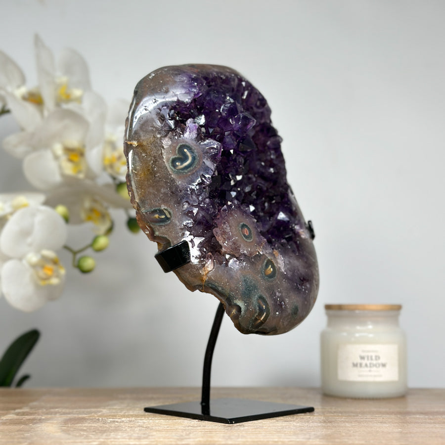 Unique Amethyst Geode with Stalactite Eyes &amp; Deep Purple Crystals - MWS1585