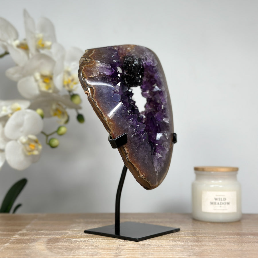 Natural Amethyst Geode with Black Hematite Formation - MWS1589