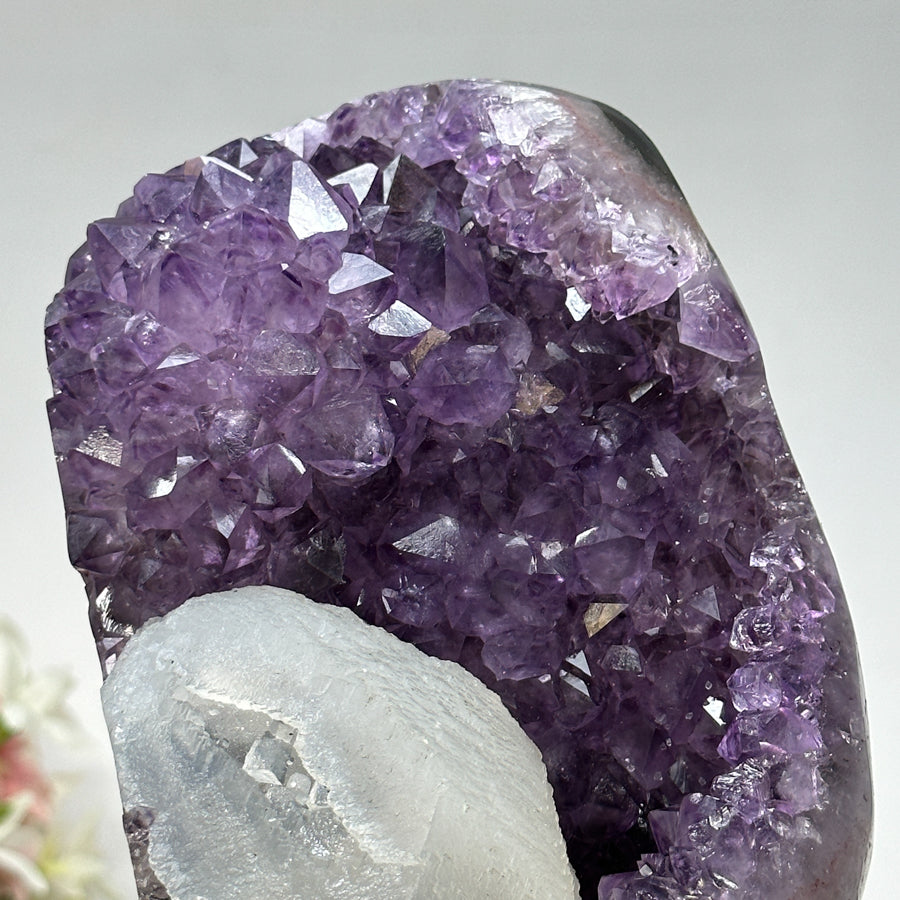 Natural Amethyst Cluster with Large Calcite Specimen - MWS0994