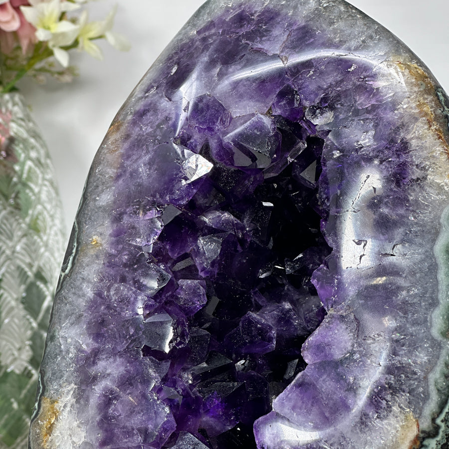 Outstanding Huge Amethyst Geode with Green Jasper Shell - AWS0582