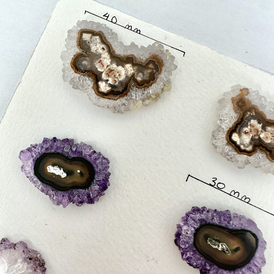 Unique amethyst &amp; Quartz Stalactite Slices Set - Natural Crystal for Handmade Jewelry - STS0020