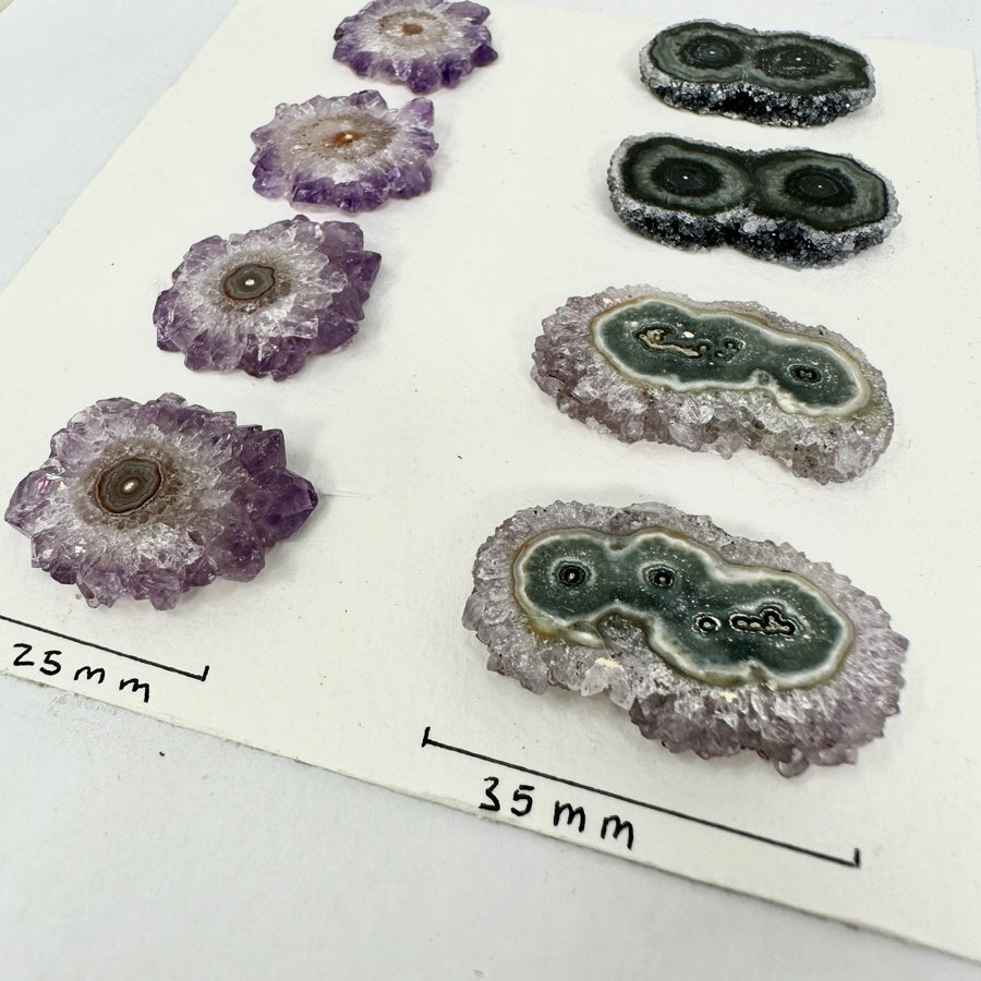 Unique Amethyst &amp; Green Jasper Stalactite Slices Set - Natural Crystal for Handmade Jewelry - STS0030