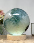 XXL Natural Green Quartz Sphere with Wooden Stand with uilt-in LED Light - SPH0144