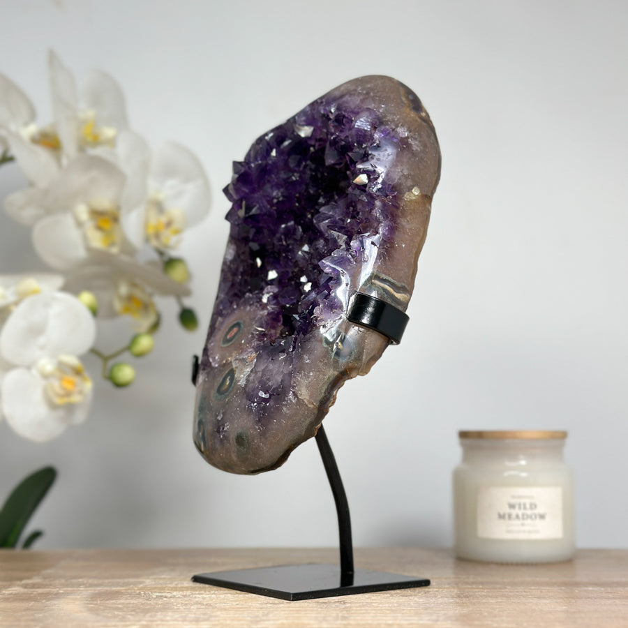 Unique Amethyst Geode with Stalactite Eyes &amp; Deep Purple Crystals - MWS1585