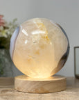 Natrual Quartz & Agate Sphere with Wooden Stand with uilt-in LED Light - SPH0143