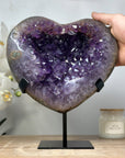 Large Amethyst Heart Geode Carving with Metal Stand - HST0234