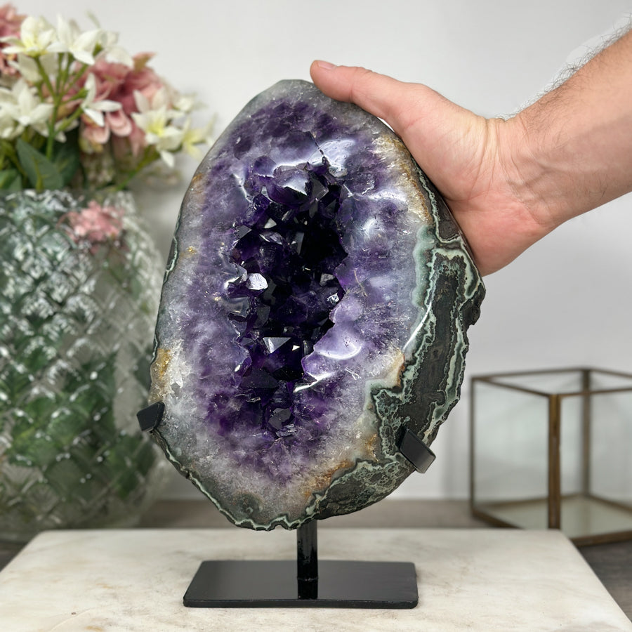 Outstanding Huge Amethyst Geode with Green Jasper Shell - AWS0582