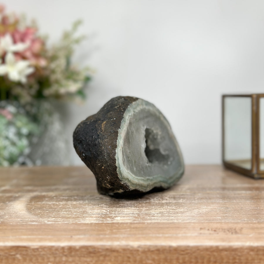 Natural Quartz &amp; Green Jasper Stone Geode: A Tranquil Addition for Harmony and Decor - AMGE0171