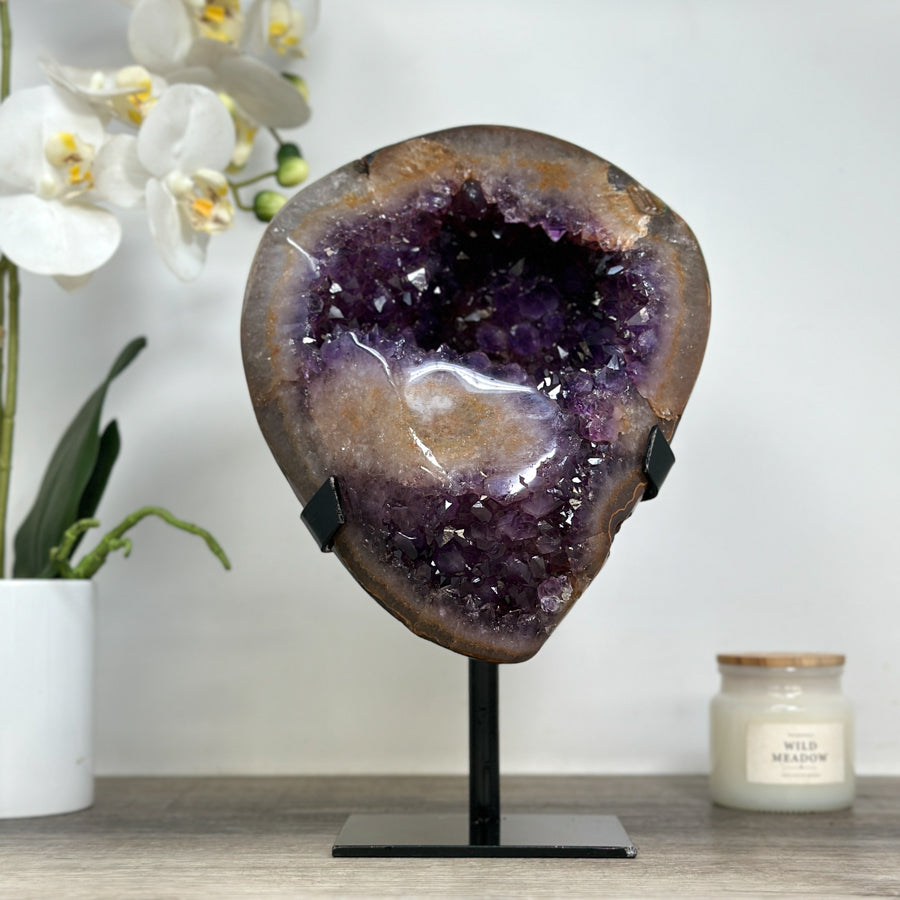 Beautiful Natural Amethyst Geode, Metal Stand Included - MWS1740