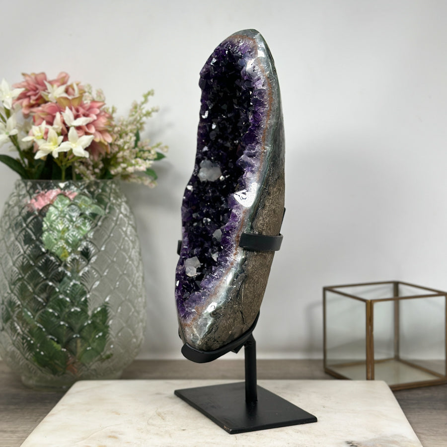 Huge Deep Purple Amethyst Formation - Metallic Stand Included - MWS0898