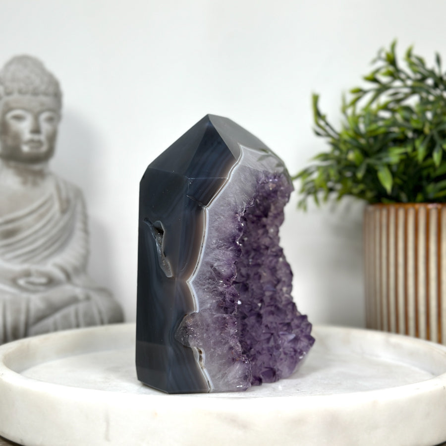 Blue Banded Agate &amp; Amethyst Stone Tower  - STP0141