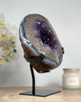 Blue Banded Agate & Amethyst Cave with Metallic Stand - MWS1575