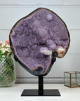 Unique XXL Lavender Amethyst Cluster with Agate Shell and Metal Stand - AWS1430