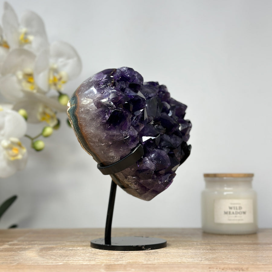 A+ Grade Natural Amethyst Heart Carving with Metal Stand - HST0225