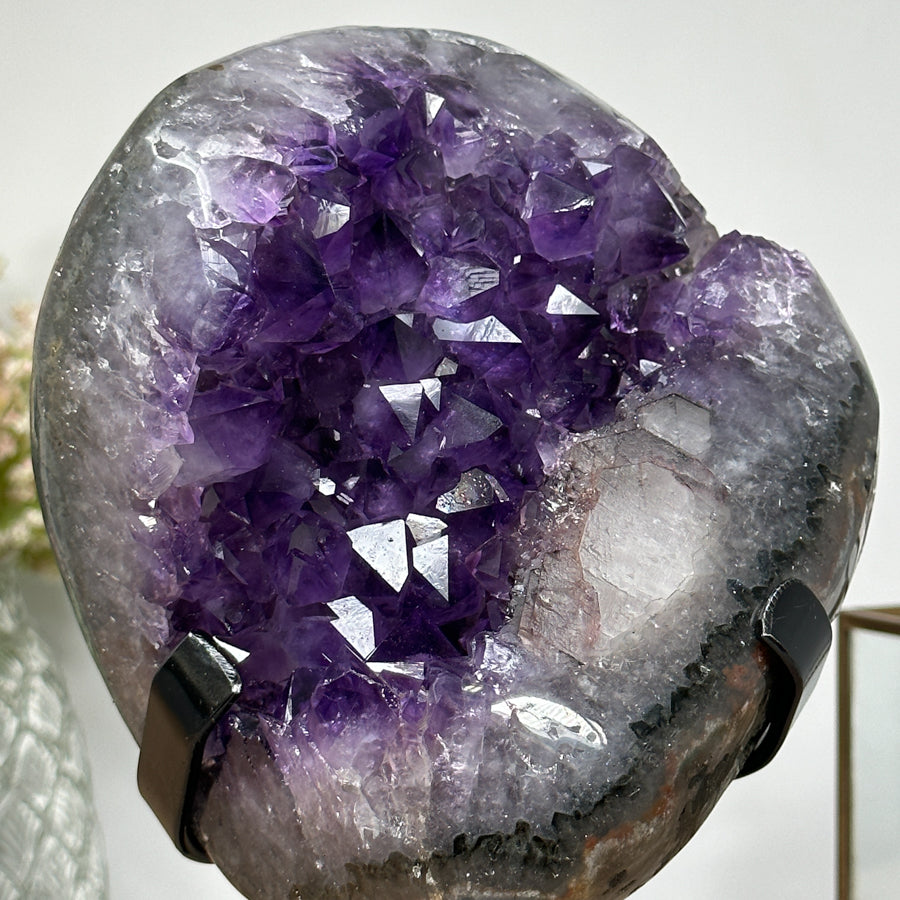 Magnificent Uruguayan Amethyst Geode on Metallic Stand - Elegant Display Piece - MWS0886