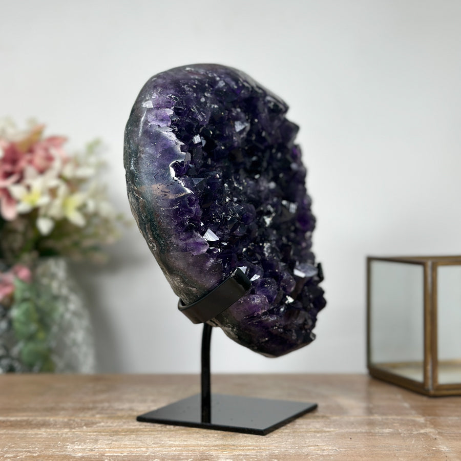 AAA Grade Uruguayan Amethyst Crystal Cluster with Metallic Stand - Ideal for Office Decor - MWS1102