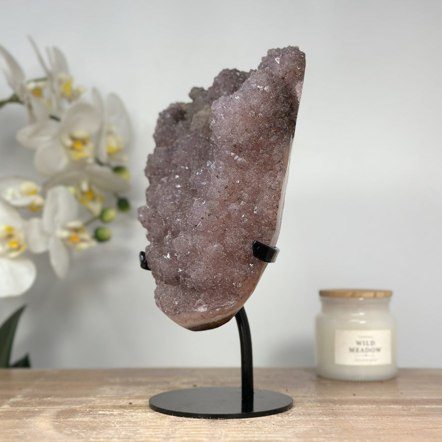 Pink Tone Amethyst Specimen with Sugar Druzy Quartz Crystals on Top - MWS1374