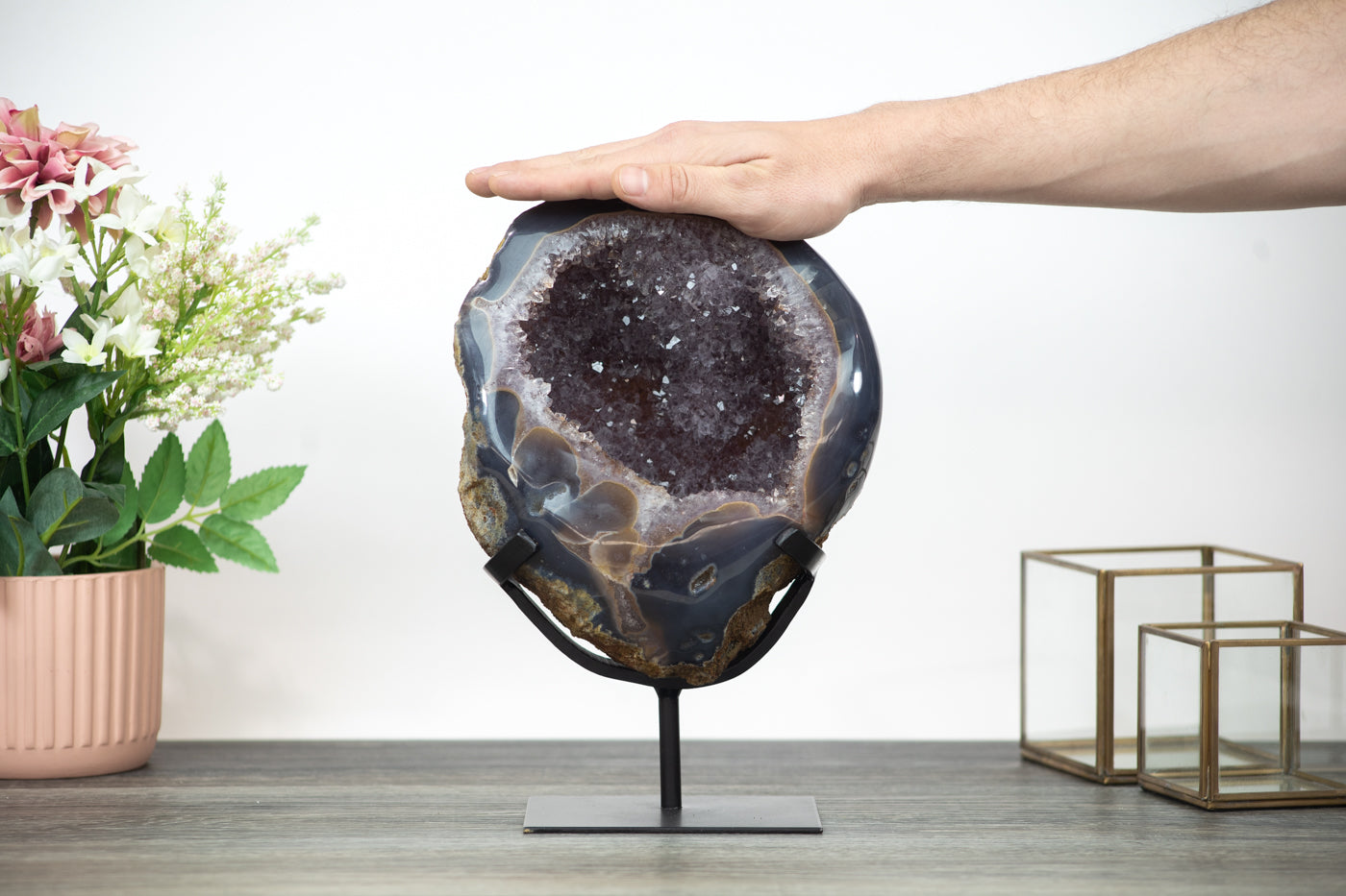 Large polished Agate &amp; Amethyst Geode on Iron Stand - MWS0367