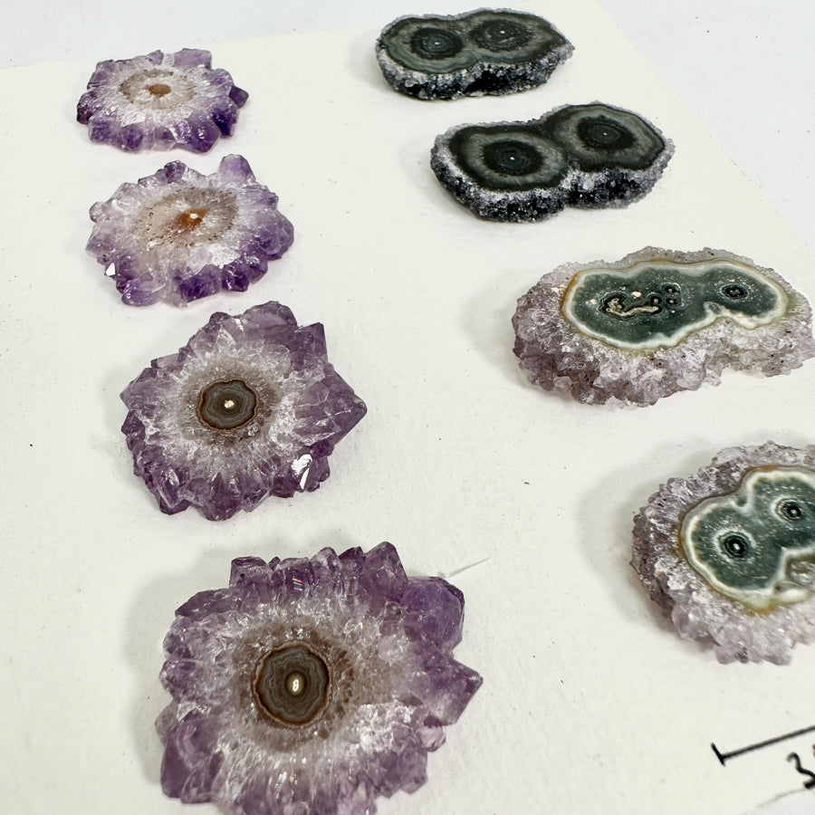 Unique Amethyst &amp; Green Jasper Stalactite Slices Set - Natural Crystal for Handmade Jewelry - STS0030