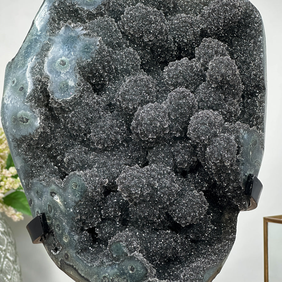 Unique Black Amethyst Specimen, Natural Druzy Cluster Full of Shiny Stalactites - MWS0877