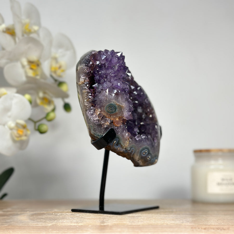 Beautiful Amethyst Crystal Geode wiith Metallic Stand - MWS1604