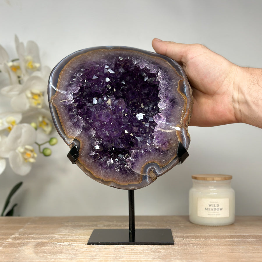 Beautiful Uruguayan Amethyst Geode with Blue Banded Agate Shell - MWS1662