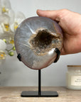 Quartz, Agate & Yellow Druzy Geode, Metal Stand Included - MWS1511