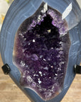 Natural Blue Banded Agate & Amethyst Geode, Metallic Stand Included - MWS1695