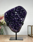 Natural Amethyst Specimen, Deep Purple Crystals, Metallic Stand Included - MWS0943