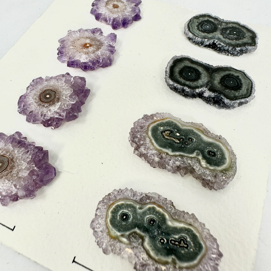 Unique Amethyst &amp; Green Jasper Stalactite Slices Set - Natural Crystal for Handmade Jewelry - STS0030