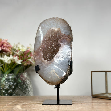 Unqiue Natural Pink Sugar Druzy Geode with Stand - MWS0996