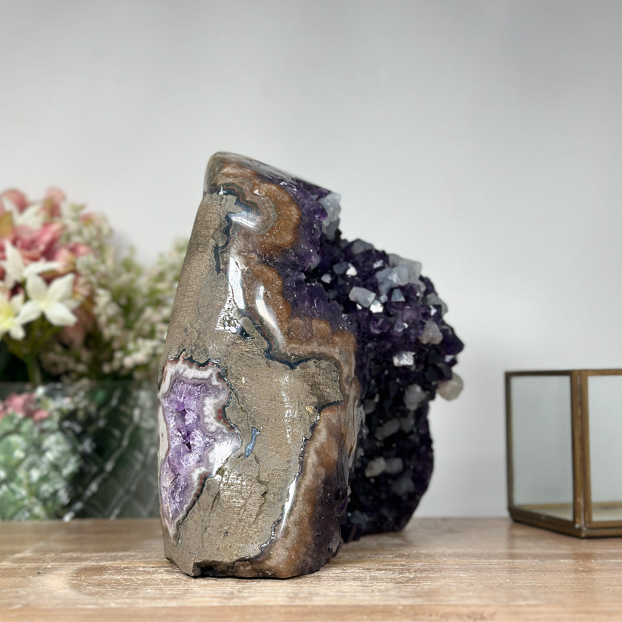 Unique Natural Amethyst and Jasper Stone Cathedral with Calcite Crystals - CBP0608