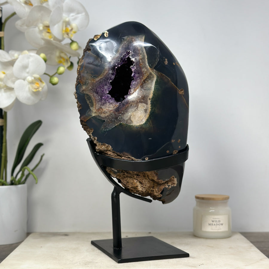 Unique Large Amethyst &amp; Agate Geode, Premium Quality, Stand Included - MWS1505