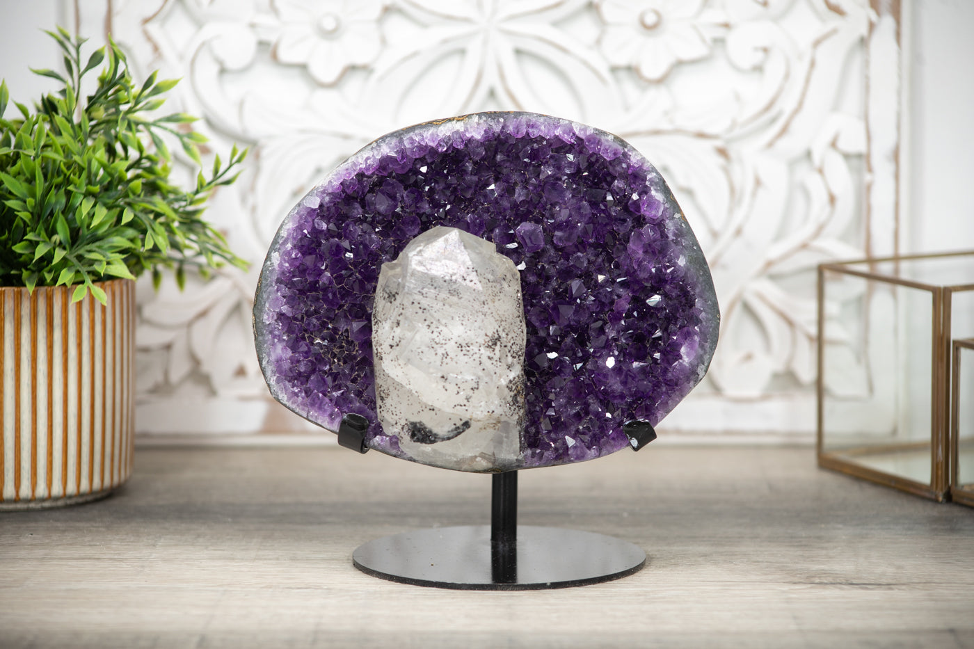 Unique Deep Purple Amethyst with Huge Calcite Formation - MWS0534