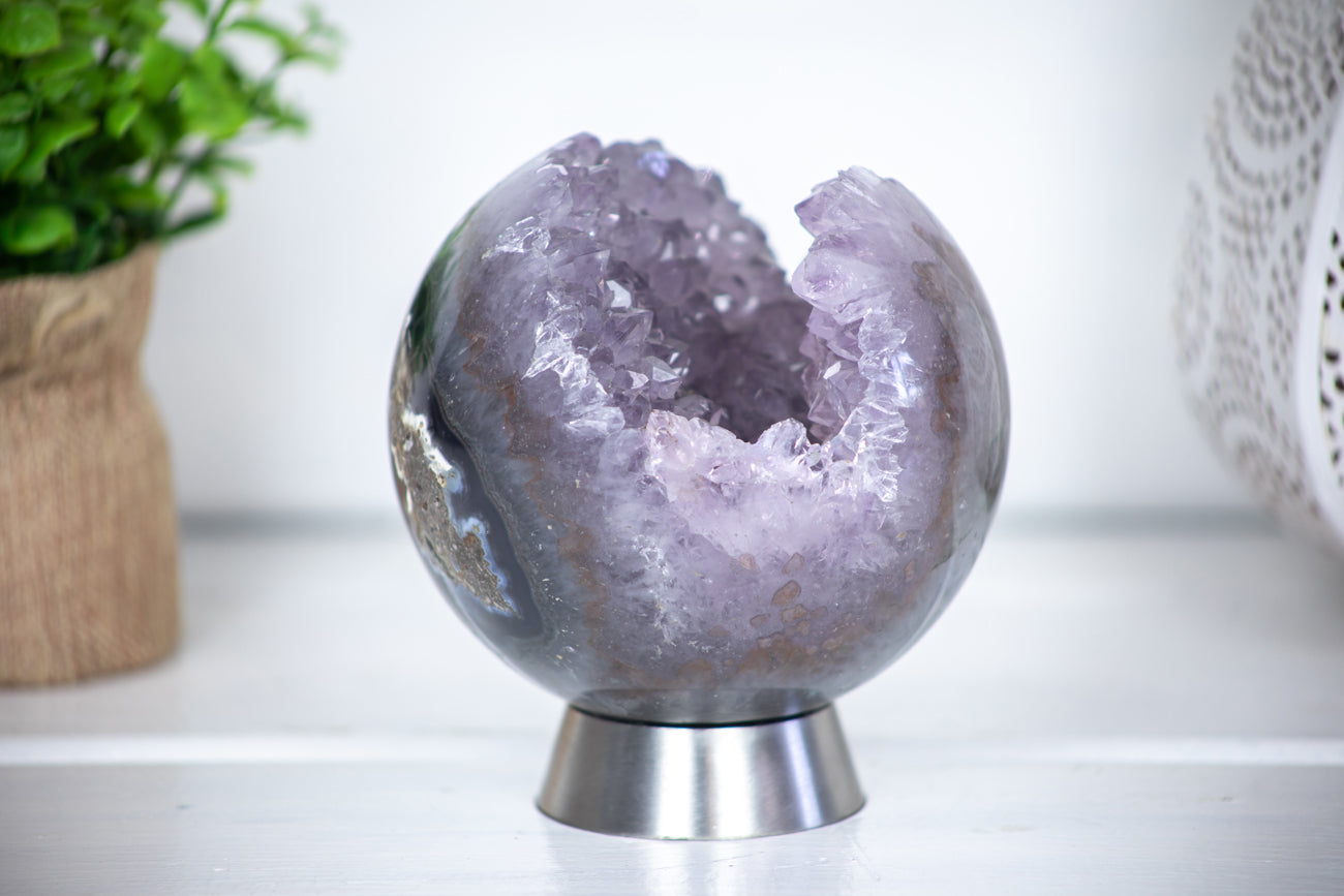 4.6 in Amethyst and QJasper Sphere Geode - SAM0137