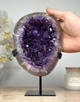 Stunning Natural Amethyst Geode with Deep Purple Crystals, Metallic Stand - Perfect for Meditation or Elegant Home Display - MWS1632