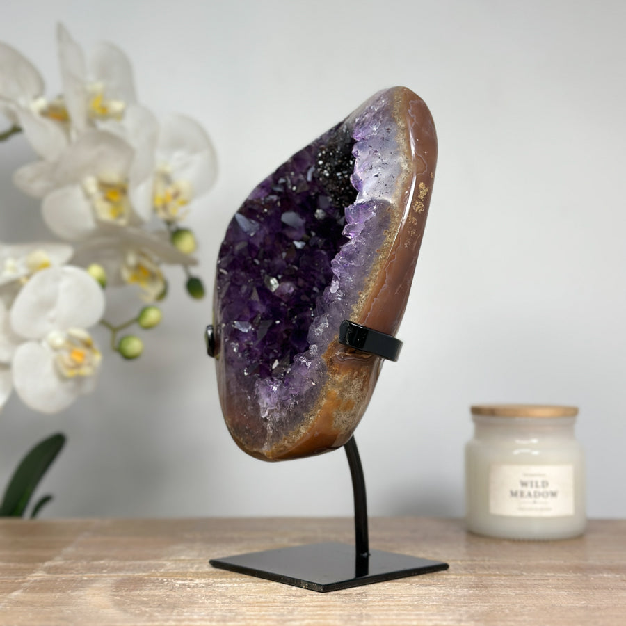 Natural Amethyst Geode with Black Hematite Formation - MWS1589