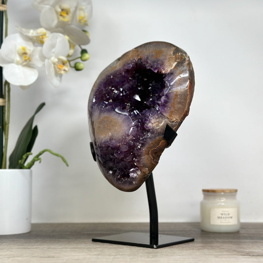 Beautiful Natural Amethyst Geode, Metal Stand Included - MWS1740