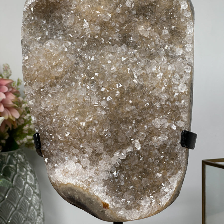 Gorgeous Natural Druzy Quartz Geode on Metal Stand - Sparkling Home Decor - MWS0893