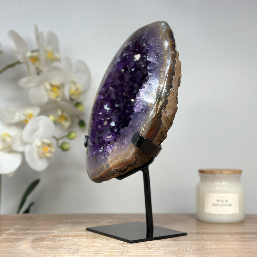 Natural Uruguayan Amethyst Geode with Handmade Metallic Stand - MWS1657