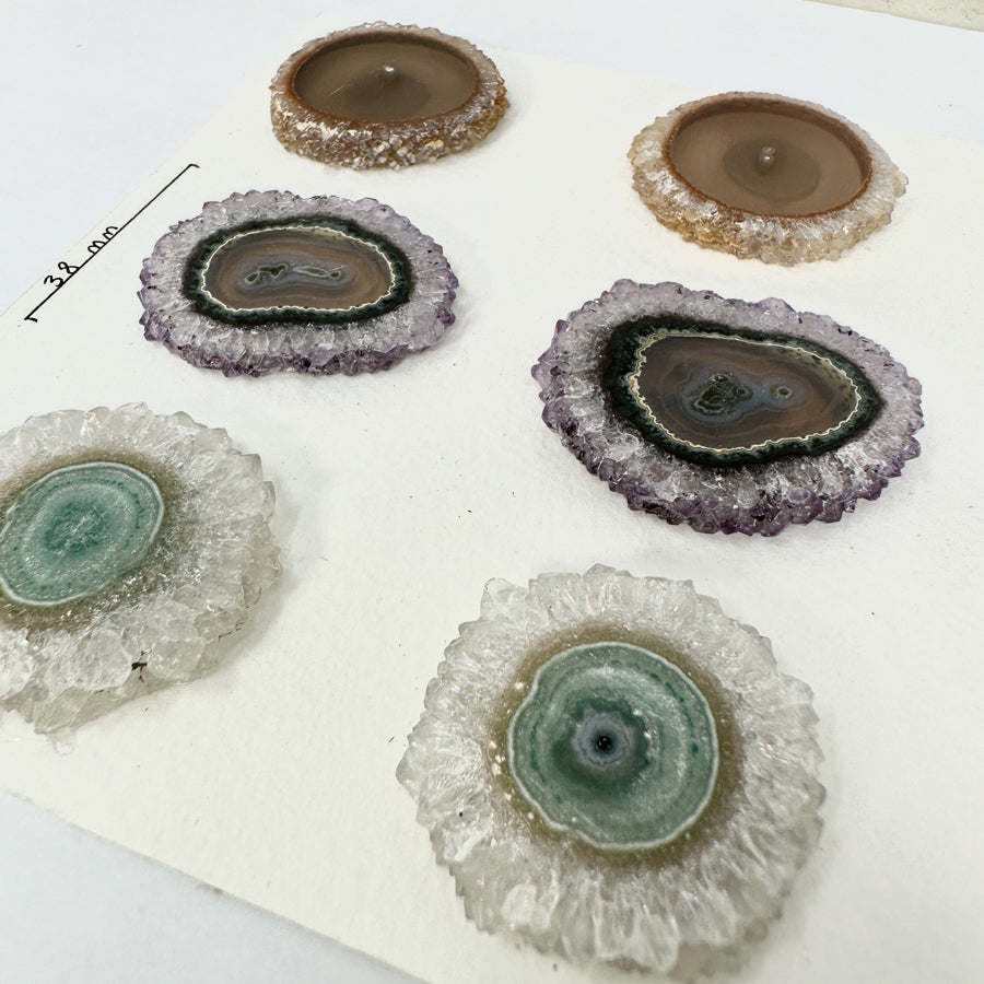 Genuine Amethyst, Agate, Quartz &amp; Green Jasper Stalactite Slices Flat - Perfect for Crafting Unique Jewelry - STS0023