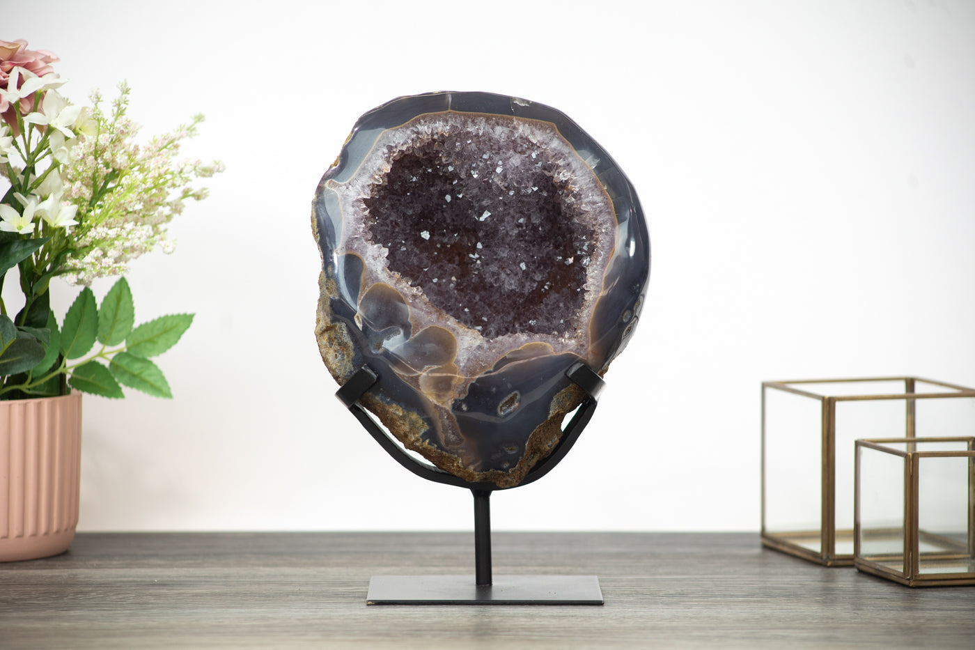 Large polished Agate &amp; Amethyst Geode on Iron Stand - MWS0367