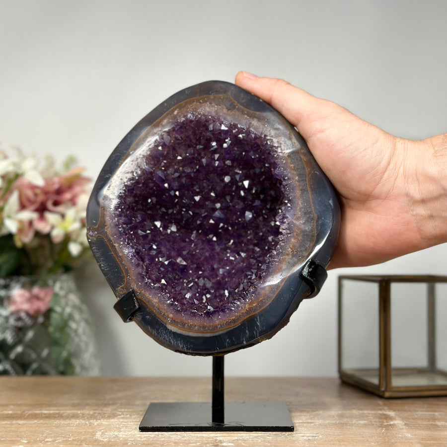 Beautiful Agate &amp; Amethyst Stone Cave, Metallic Stand Included - MWS0932