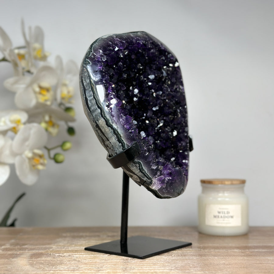 Top Grade Natural Amethyst Geode, Metallic Stand included - MWS1728