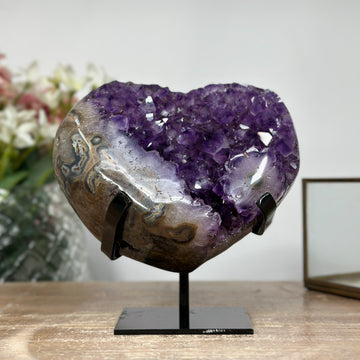 Large Natural Amethyst & Agate Stone Heart Carving - HST0190