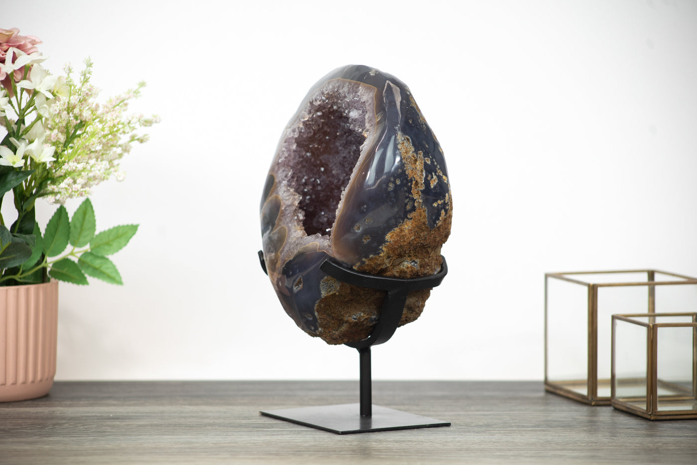 Large polished Agate &amp; Amethyst Geode on Iron Stand - MWS0367