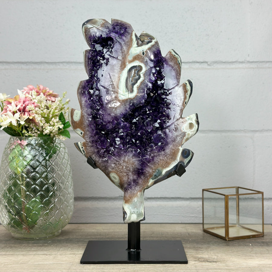 Unique Beautiful Amethyst &amp; Green Jasper Stone Leaf - AWS0882