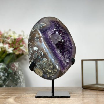 Elegant Natural Deep Purple Amethyst Geode with Calcite Crystal - MWS0986